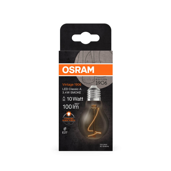 OSRAM LED Lampe Vintage 1906 CLASSIC A, Globe and Edison 3.4W 818 Smoke E27 Warmweiss 4058075760912