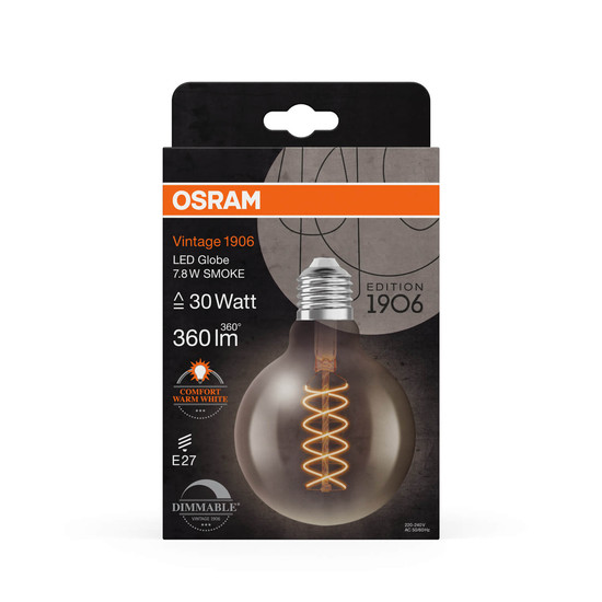 OSRAM LED Lampe Vintage 1906 CLASSIC SLIM Filament Globe 7.8W 818 Smoke E27 Dimmbar Warmweiss 4058075761216