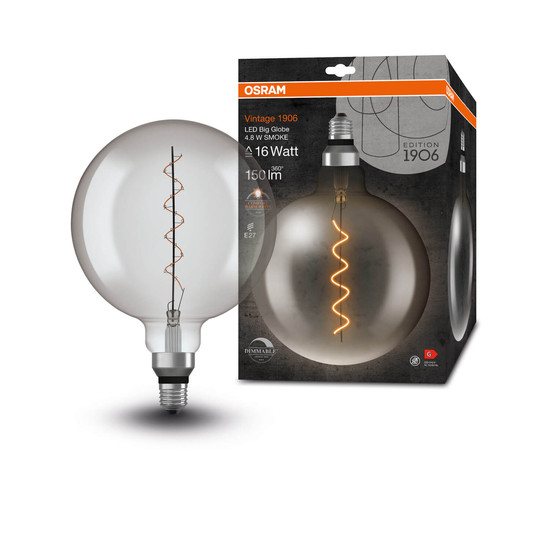 OSRAM LED Lampe Vintage 1906 CLASSIC SLIM Filament Globe 4.8W 818 Smoke E27 Dimmbar Warmweiss 4058075761278