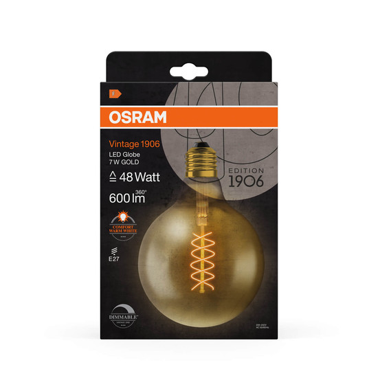 OSRAM LED Lampe Vintage 1906 CLASSIC SLIM Filament Globe 7W 822 Gold E27 Dimmbar Warmweiss 4058075761674