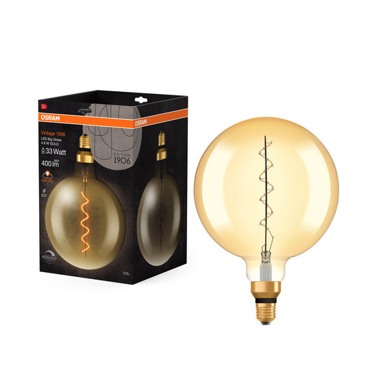 OSRAM LED Lampe Vintage 1906 CLASSIC SLIM Filament Globe 4.8W 822 Gold E27 Dimmbar Warmweiss 4058075761698