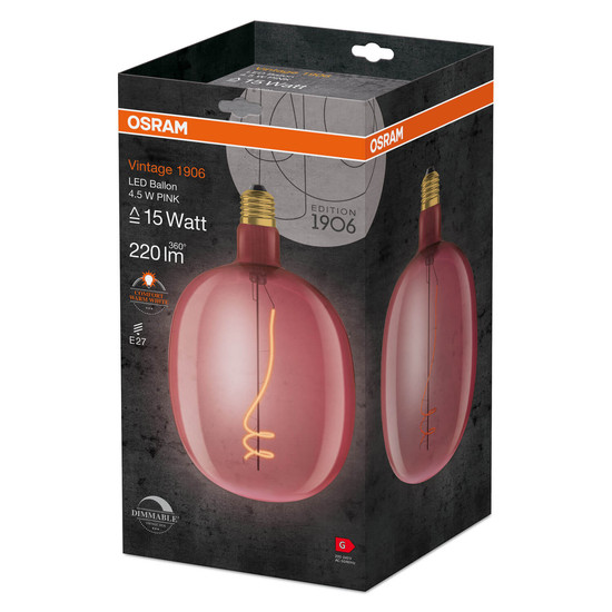 OSRAM LED Lampe Vintage 1906 Big Special Shapes 4.5W 816 Pink E27 Dimmbar Warmweiss 4058075761896