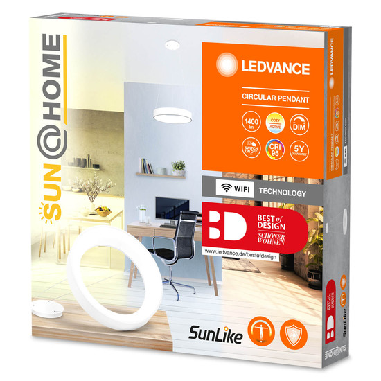 LEDVANCE LED Deckenleuchte Sun@Home Circular Pendant White Dimmbar Tunable White, Kalt-zu-Warm-Farbwechsel 4058075762725