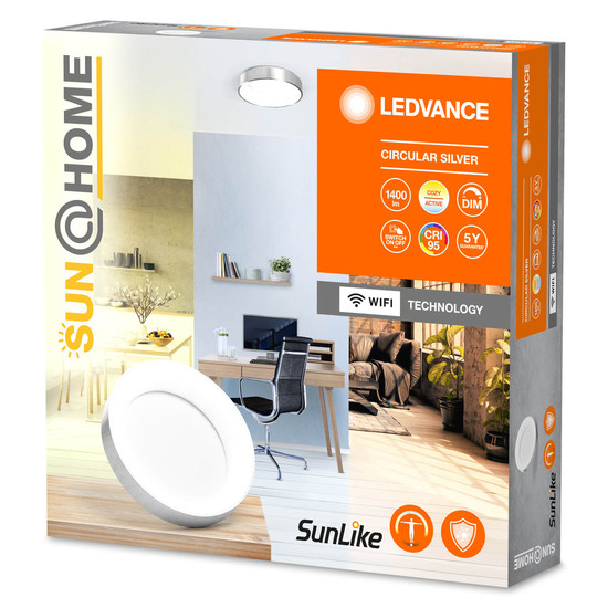 LEDVANCE LED Deckenleuchte Sun@Home Circular Silver Dimmbar Tunable White, Kalt-zu-Warm-Farbwechsel 4058075762787