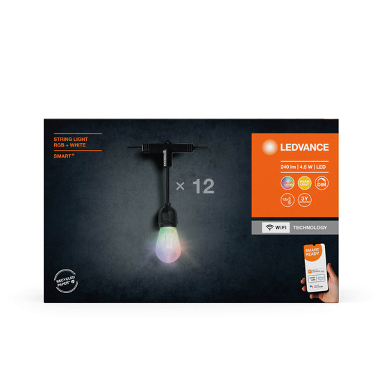 LEDVANCE LED Außenleuchte Smart+ Stringlight Multicolor RGB + W Dimmbar RGBW Farbwechsel / Multicolor / Warmweiss 4058075763906