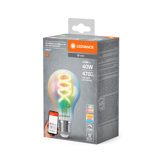 LEDVANCE LED Lampe SMART+WIFI Filament Classic RGBTW E27 Dimmbar RGBTW Farbwechsel / steuerbare Lichtfarbe 4058075777859