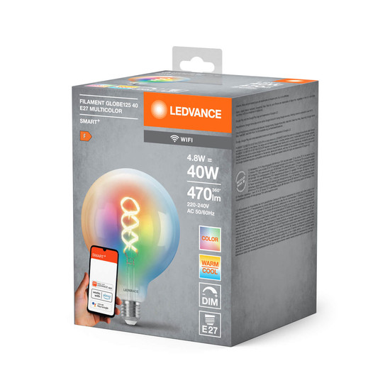 LEDVANCE LED Lampe SMART+WIFI Filament Globe RGBTW E27 Dimmbar RGBTW Farbwechsel / steuerbare Lichtfarbe 4058075777897