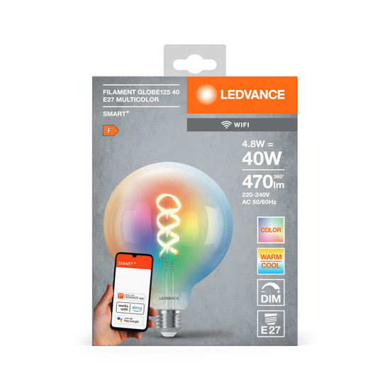 LEDVANCE LED Lampe SMART+WIFI Filament Globe RGBTW E27 Dimmbar RGBTW Farbwechsel / steuerbare Lichtfarbe 4058075777897