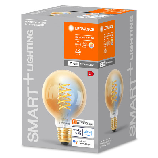 LEDVANCE LED Lampe Smart+ WiFi Filament Globe Tunable White 2200K E27 Dimmbar Tunable White, Kalt-zu-Warm-Farbwechsel 4058075777910