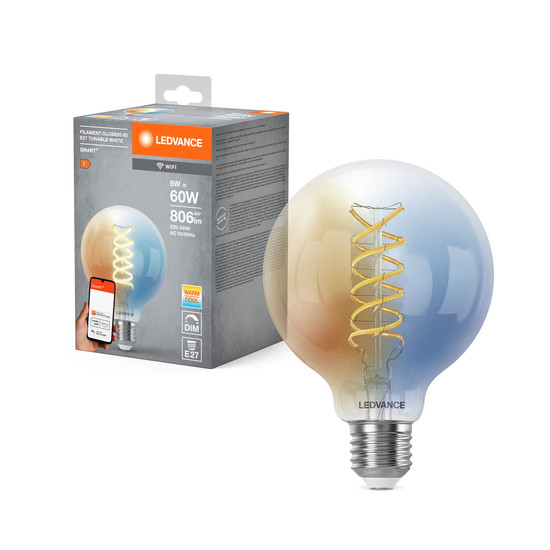 LEDVANCE LED Lampe Smart+ Wifi Filament Globe Tunable White 2700K E27 Dimmbar Tunable White, Kalt-zu-Warm-Farbwechsel 4058075777934