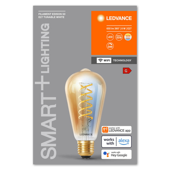 LEDVANCE LED Lampe Smart+ WiFi Filament Edison Tunable White 2200K E27 Dimmbar Tunable White, Kalt-zu-Warm-Farbwechsel 4058075778016