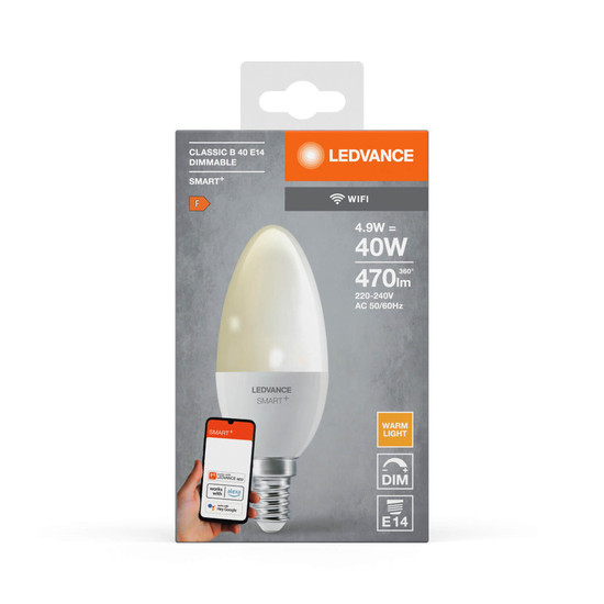 LEDVANCE LED Lampe SMART+ WiFi Candle 230V FR E14 SINGLE PACK Dimmbar Warmweiss 4058075778559