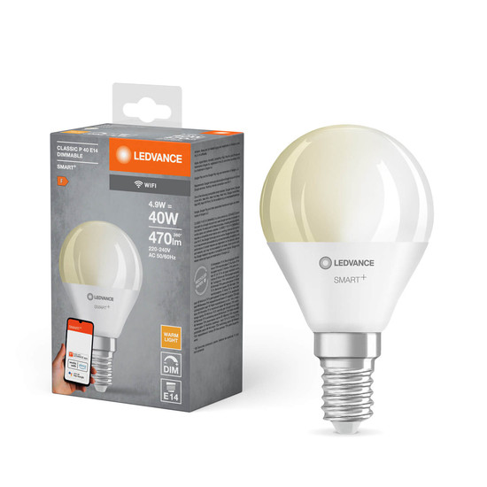 LEDVANCE LED Lampe SMART+ WiFi Mini Bulb 230V FR E14 SINGLE PACK Dimmbar Warmweiss 4058075778610