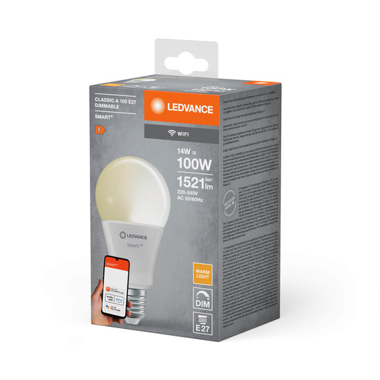 LEDVANCE LED Lampe SMART+ WiFi Classic 230V FR E27 SINGLE PACK Dimmbar Warmweiss 4058075778672