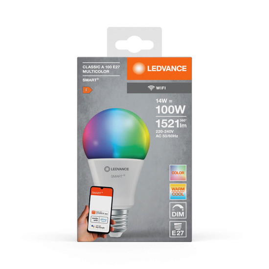 LEDVANCE LED Lampe SMART+ WiFi Classic Multicolour 230V RGBW FR E27 SINGLE PACK Dimmbar RGBTW Farbwechsel / steuerbare Lichtfarbe 4058075778726