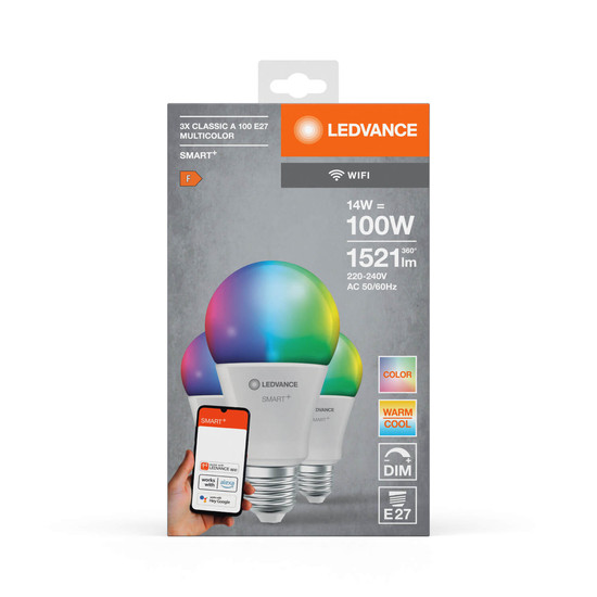 3er Pack LEDVANCE LED Zubehör SMART+ WiFi Classic Multicolour 230V RGBW FR E27 TRIPLE PACK Dimmbar RGBTW Farbwechsel / steuerbare Lichtfarbe 4058075779013