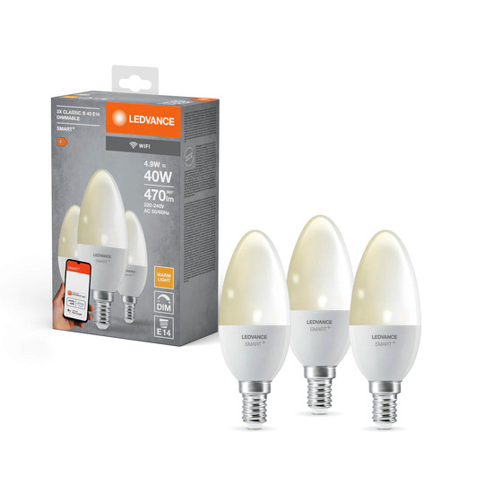 3er Pack LEDVANCE LED Lampe SMART+ WiFi Candle 230V FR E14 TRIPLE PACK Dimmbar Warmweiss 4058075779037