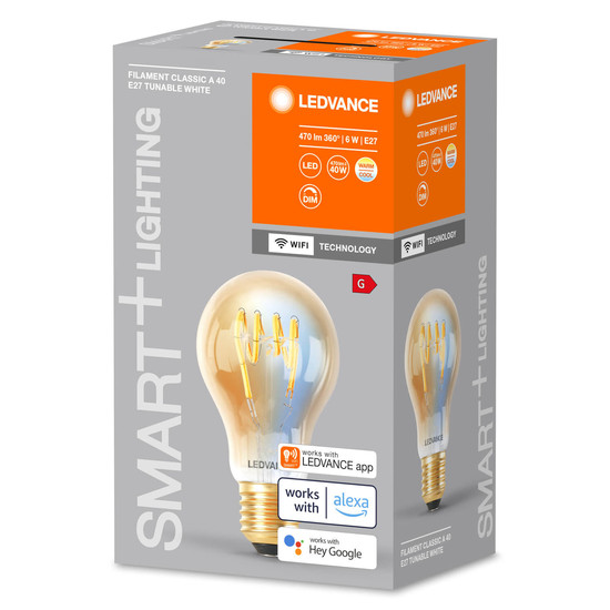 LEDVANCE LED Lampe SMART+ WiFi Filament Classic Tunable White E27 Dimmbar Tunable White, Kalt-zu-Warm-Farbwechsel 4058075793934