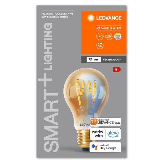 LEDVANCE LED Lampe SMART+ WiFi Filament Classic Tunable White E27 Dimmbar Tunable White, Kalt-zu-Warm-Farbwechsel 4058075793934