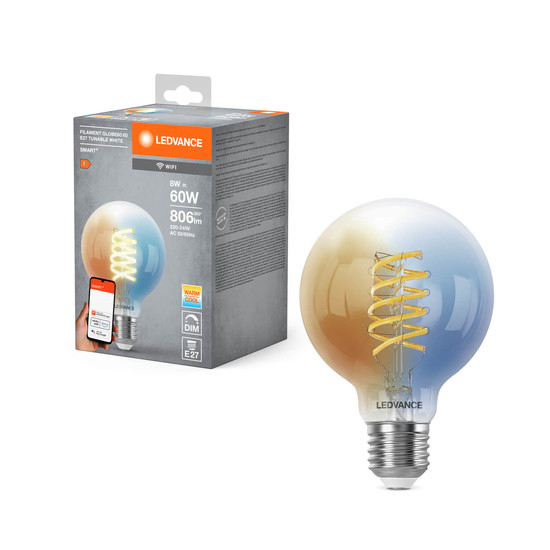 LEDVANCE LED Lampe Smart+ Wifi Filament Globe Tunable White 2700K E27 Dimmbar Tunable White, Kalt-zu-Warm-Farbwechsel 4058075793958