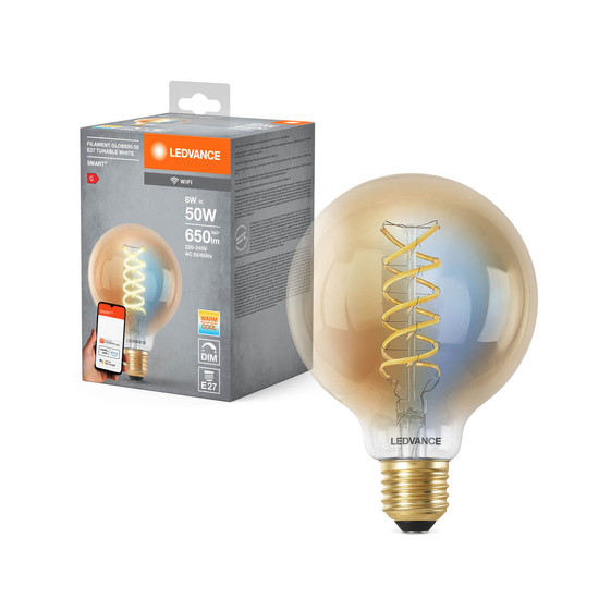 LEDVANCE LED Lampe Smart+ WiFi Filament Globe Tunable White 2200K E27 Dimmbar Tunable White, Kalt-zu-Warm-Farbwechsel 4058075793972