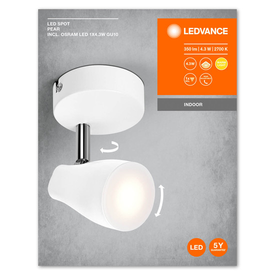 LEDVANCE LED Spot SPOT PEAR WHITE 1 x 4.3W 2700K GU10 Warmweiss 4058075826410