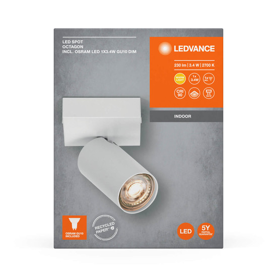 LEDVANCE LED Deckenleuchte SPOT OCTAGON WHITE 1x3.4W 927 DIM Dimmbar Warmweiss 4058075833197