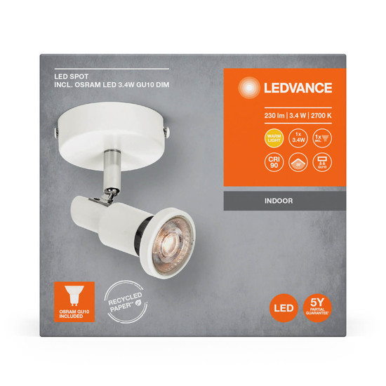 LEDVANCE LED Deckenleuchte SPOT WHITE 1 X 3.4W 927 DIM Dimmbar Warmweiss 4058075833852