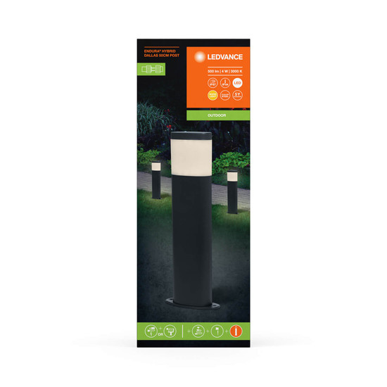 LEDVANCE LED Außenleuchte Endura Hybrid Bollard Dallas 50cm 4W Dark Gray Warmweiss 4058075834446