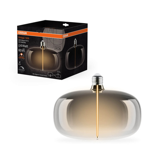 OSRAM LED Lampe VINTAGE 1906 DECORATIVE BULB WITH Filament-MAGNETIC STYLE 4W 818 Smoke E27 Dimmbar Warmweiss 4058075836440