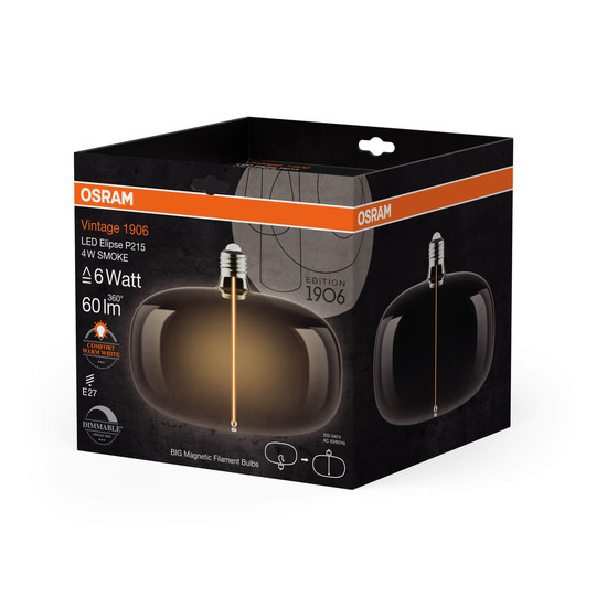OSRAM LED Lampe VINTAGE 1906 DECORATIVE BULB WITH Filament-MAGNETIC STYLE 4W 818 Smoke E27 Dimmbar Warmweiss 4058075836440