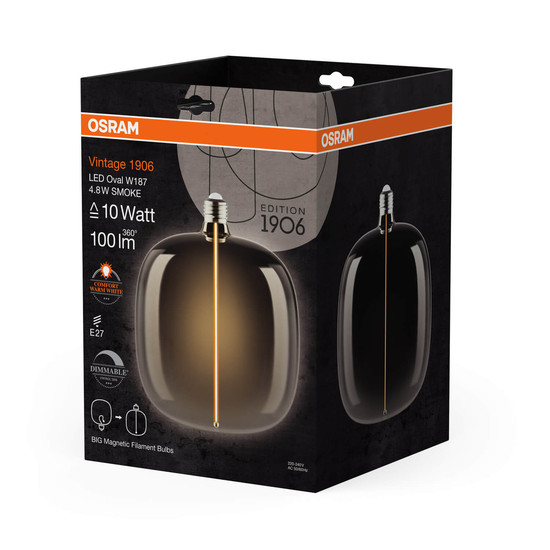 OSRAM LED Lampe VINTAGE 1906 DECORATIVE BULB WITH Filament-MAGNETIC STYLE 4.8W 818 Smoke E27 Dimmbar Warmweiss 4058075836464