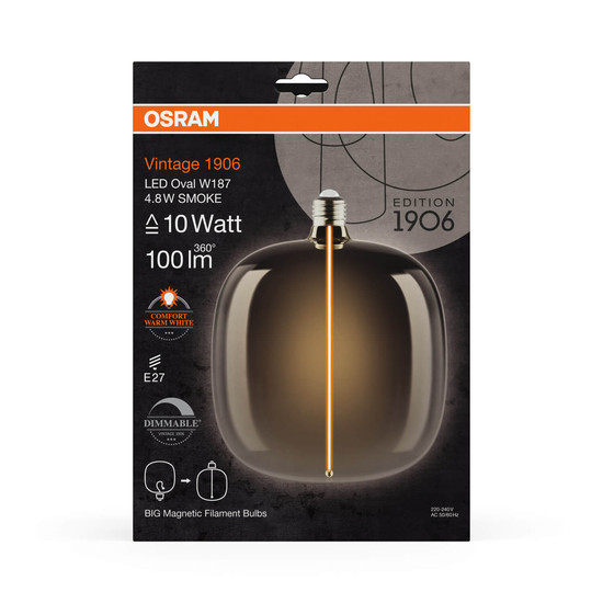 OSRAM LED Lampe VINTAGE 1906 DECORATIVE BULB WITH Filament-MAGNETIC STYLE 4.8W 818 Smoke E27 Dimmbar Warmweiss 4058075836464