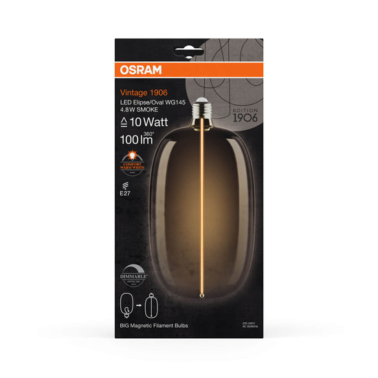 OSRAM LED Lampe VINTAGE 1906 DECORATIVE BULB WITH Filament-MAGNETIC STYLE 4.8W 818 Smoke E27 Dimmbar Warmweiss 4058075836488