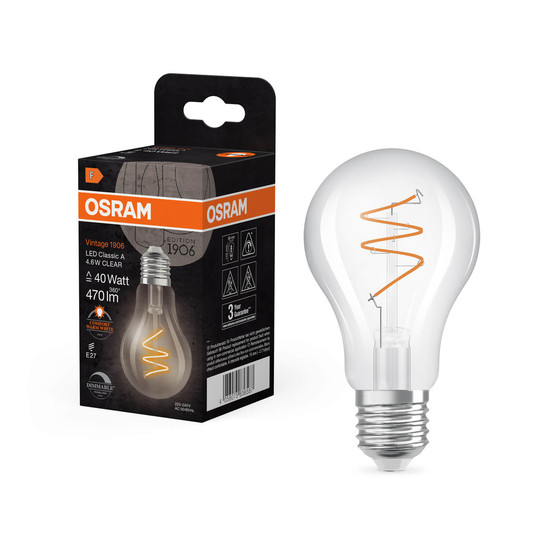 OSRAM LED Lampe Vintage 1906 CLASSIC A,B,P SLIM Filament 4.6W 922 Clear E27 Dimmbar Warmweiss 4058075836587