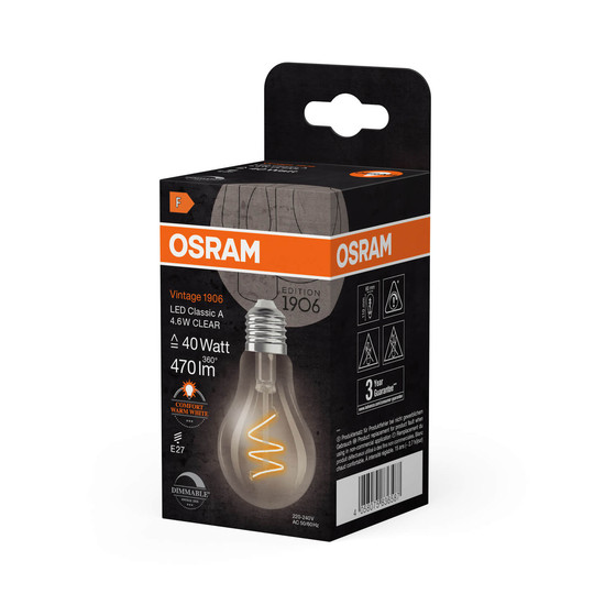 OSRAM LED Lampe Vintage 1906 CLASSIC A,B,P SLIM Filament 4.6W 922 Clear E27 Dimmbar Warmweiss 4058075836587