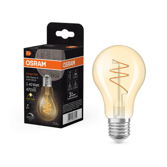 OSRAM LED Lampe Vintage 1906 CLASSIC A,B,P SLIM Filament 4.9W 927 Gold E27 Dimmbar Warmweiss 4058075836600