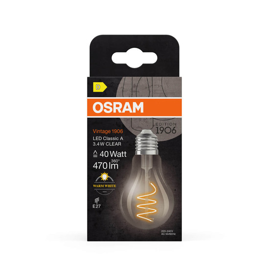 OSRAM LED Lampe Vintage 1906 CLASSIC A 3.4W 827 Clear E27 Warmweiss 4058075836686