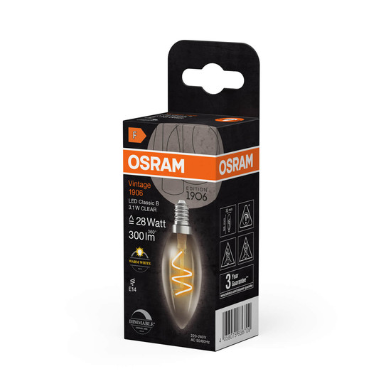 OSRAM LED Lampe Vintage 1906 CLASSIC A,B,P SLIM Filament 3.1W 927 Clear E14 Dimmbar Warmweiss 4058075836709