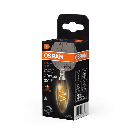 OSRAM LED Lampe Vintage 1906 CLASSIC A,B,P SLIM Filament 3.5W 922 Gold E14 Dimmbar Warmweiss 4058075836723