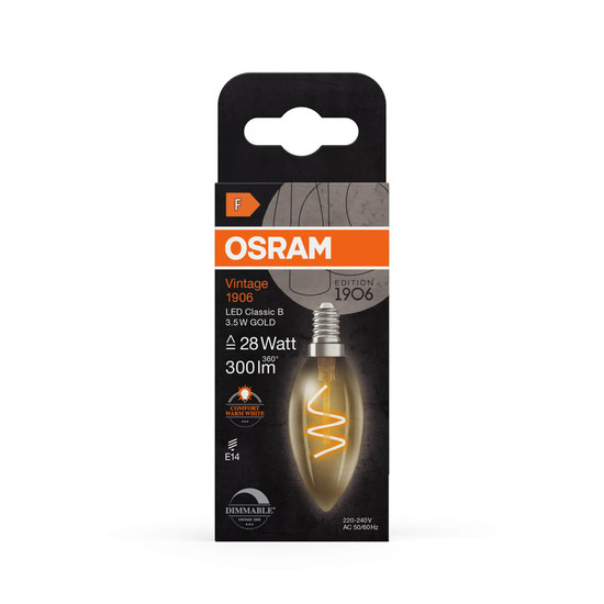 OSRAM LED Lampe Vintage 1906 CLASSIC A,B,P SLIM Filament 3.5W 922 Gold E14 Dimmbar Warmweiss 4058075836723