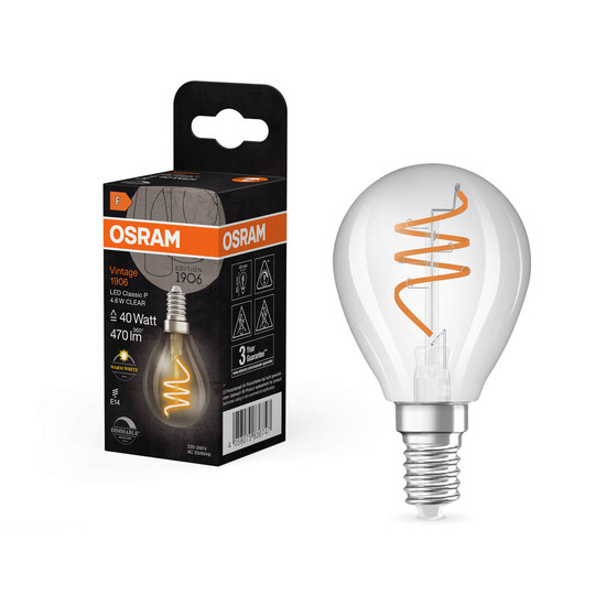 OSRAM LED Lampe Vintage 1906 CLASSIC A,B,P SLIM Filament 4.6W 927 Clear E14 Dimmbar Warmweiss 4058075836747