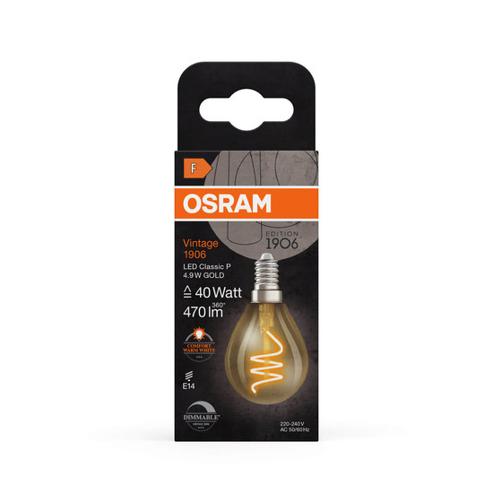 OSRAM LED Lampe Vintage 1906 CLASSIC A,B,P SLIM Filament 4.9W 922 Gold E14 Dimmbar Warmweiss 4058075836761