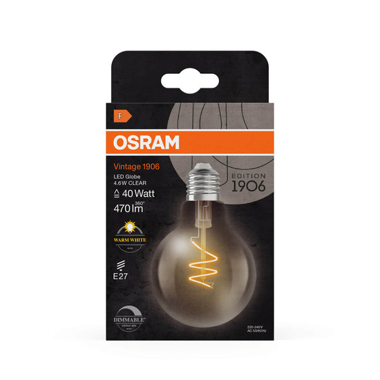 OSRAM LED Lampe Vintage 1906 CLASSIC Globe 4.6W 927 Clear E27 Dimmbar Warmweiss 4058075836785