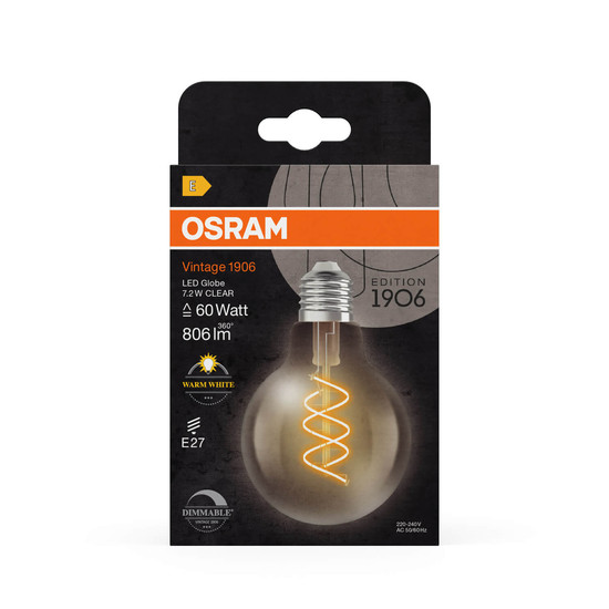 OSRAM LED Lampe Vintage 1906 CLASSIC Globe 7.2W 927 Clear E27 Dimmbar Warmweiss 4058075836808