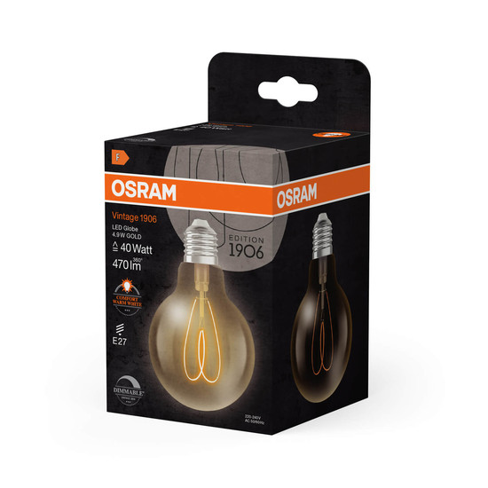 OSRAM LED Lampe Vintage 1906 CLASSIC Globe 4.9W 922 Gold E27 Dimmbar Warmweiss 4058075836860