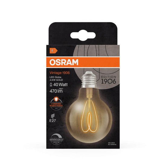 OSRAM LED Lampe Vintage 1906 CLASSIC Globe 4.9W 922 Gold E27 Dimmbar Warmweiss 4058075836860