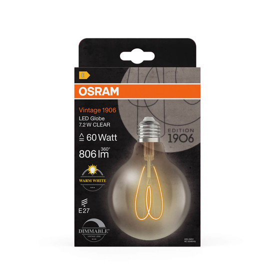 OSRAM LED Lampe Vintage 1906 CLASSIC Globe 7.2W 927 Clear E27 Dimmbar Warmweiss 4058075836907