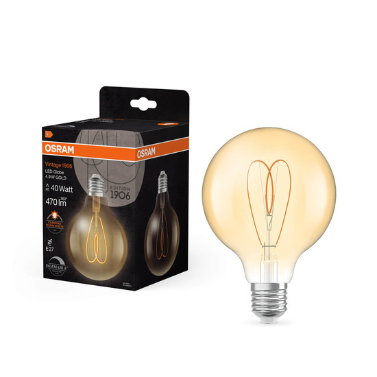 OSRAM LED Lampe Vintage 1906 CLASSIC Globe 4.9W 922 Gold E27 Dimmbar Warmweiss 4058075836921