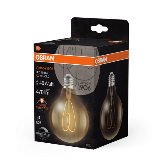 OSRAM LED Lampe Vintage 1906 CLASSIC Globe 4.9W 922 Gold E27 Dimmbar Warmweiss 4058075836921
